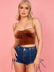 Velours met velours gevoerde buste cami crop top