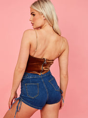 Velours met velours gevoerde buste cami crop top