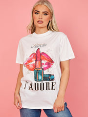 Lipstick J'adore Graphic Glitter Detail T-Shirt