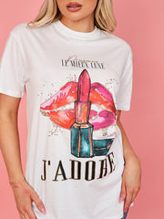 Lipstick J'adore Graphic Glitter Detail T-Shirt
