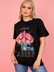 Lipstick J'adore Graphic Glitter Detail T-Shirt