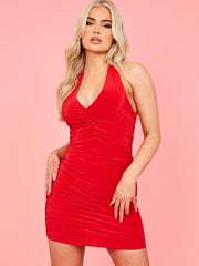 Ruchado Bust Halterneck Slinky Vestido