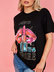 Lipstick J'adore Graphic Glitter Detail T-Shirt