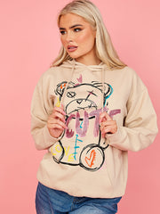 Schattige teddy grafische print hoodie