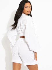 Cheesecloth Frill Detail Tie Knot Blouse & Shorts Co-ord