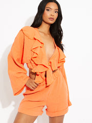Cheesecloth Frill Detail Tie Knot Blouse & Shorts Co-ord