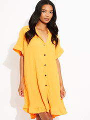 Plisse Detail Frill Saum übergroßes Kleid