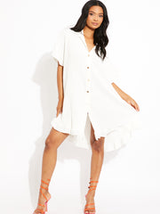 Plisse Detail Frill Saum übergroßes Kleid