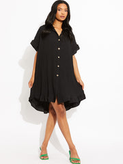 Plisse Detail Frill Saum übergroßes Kleid