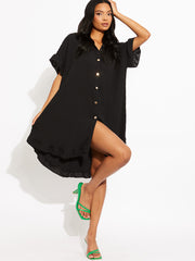 Plisse Detail Frill Saum übergroßes Kleid