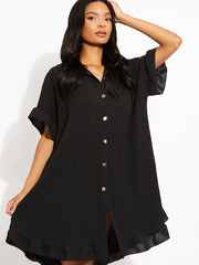 Plisse Detail Frill Saum übergroßes Kleid