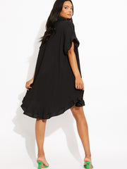 Plisse Detail Frill Saum übergroßes Kleid