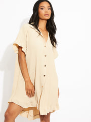 Plisse Detail Frill Saum übergroßes Kleid