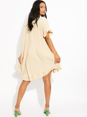 Plisse Detail Frill Saum übergroßes Kleid