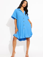 Plisse Detail Frill Saum übergroßes Kleid