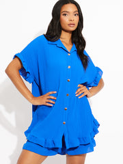 Plisse Detail Oversized Shirt & Shorts Co-ord