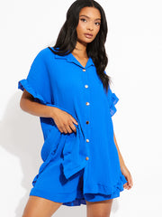 Plisse Detail Oversized Shirt & Shorts Co-ord