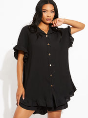 Plisse Detail Oversized Shirt & Shorts Co-ord