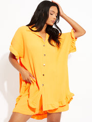 Plisse Detail Oversized Shirt & Shorts Co-ord