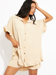 Plisse Detail Oversized Shirt & Shorts Co-ord