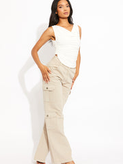 Wide Leg Denim Cargo Trousers