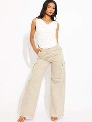 Wide Leg Denim Cargo Trousers