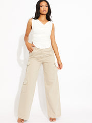 Wide Leg Denim Cargo Trousers