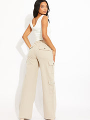 Wide Leg Denim Cargo Trousers