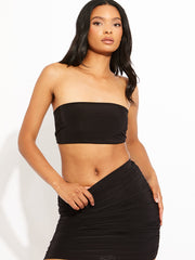 New Slinky Bandeau Crop Top & Ruched Skirt Co-ord