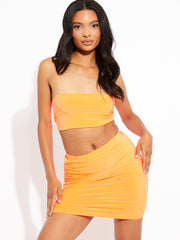 New Slinky Bandeau Crop Top & Ruched Skirt Co-ord