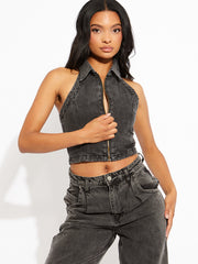 Halter Denim Crop Top
