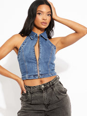 Halter Denim Crop Top