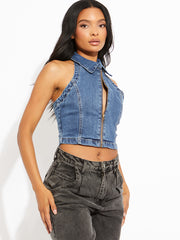 Halter Denim Crop Top