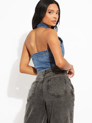 Halter Denim Crop Top