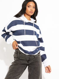 Sudadera con capucha con cordón de gran tamaño a rayas - Navy