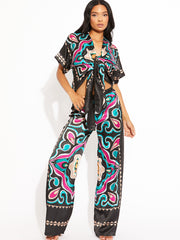 Printed Oversized Blouse & Trouser Satin Co-ord