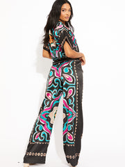 Printed Oversized Blouse & Trouser Satin Co-ord