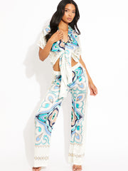 Printed Oversized Blouse & Trouser Satin Co-ord
