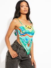 Tropical Print Pointed Hem Satin Cami Top