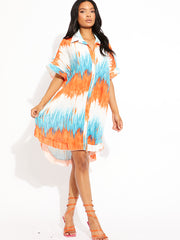 Tie-Dye Plisse Detail Frill Hem Oversized Dress