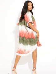 Tie-Dye Plisse Detail Frill Hem Oversized Dress