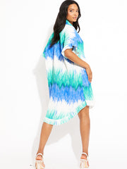 Tie-Dye Plisse Detail Frill Hem Oversized Dress