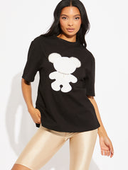 Camiseta de logotipo de gran tamaño de Bear White Diamante