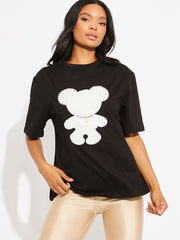 Camiseta de logotipo de gran tamaño de Bear White Diamante