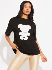 Camiseta de logotipo de gran tamaño de Bear White Diamante