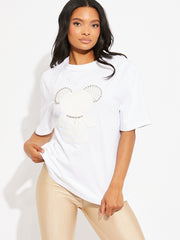 Camiseta de logotipo de gran tamaño de Bear White Diamante