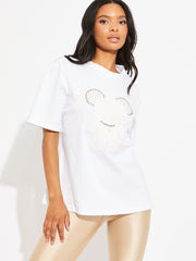 Camiseta de logotipo de gran tamaño de Bear White Diamante