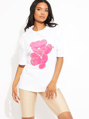 Pink Diamante Bär übergroßes Logo-T-Shirt
