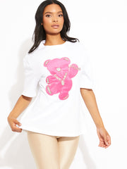 Pink Diamante Bär übergroßes Logo-T-Shirt