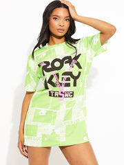 Newspaper Chain Graphic Oversized T-Shirt Dress